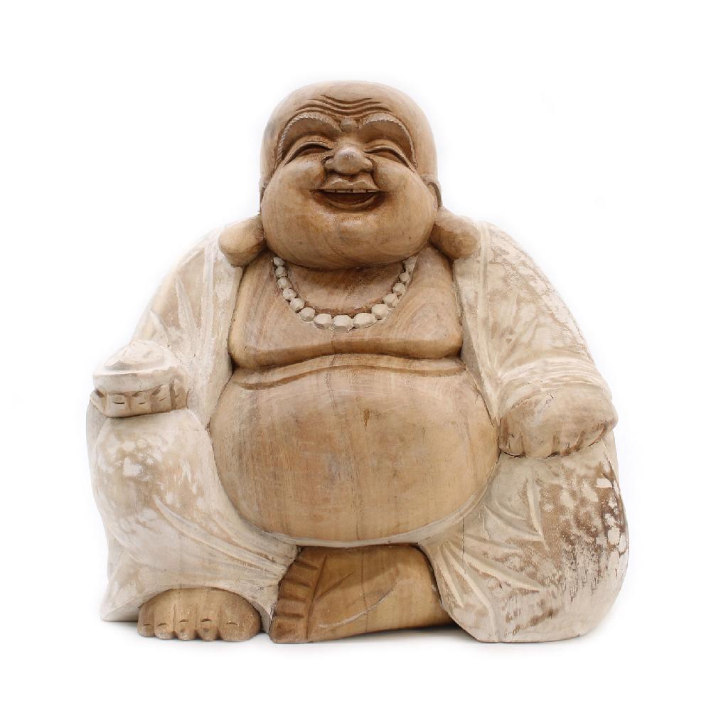 ancient wisdom Happy Buddha - Whitewash 30cm
