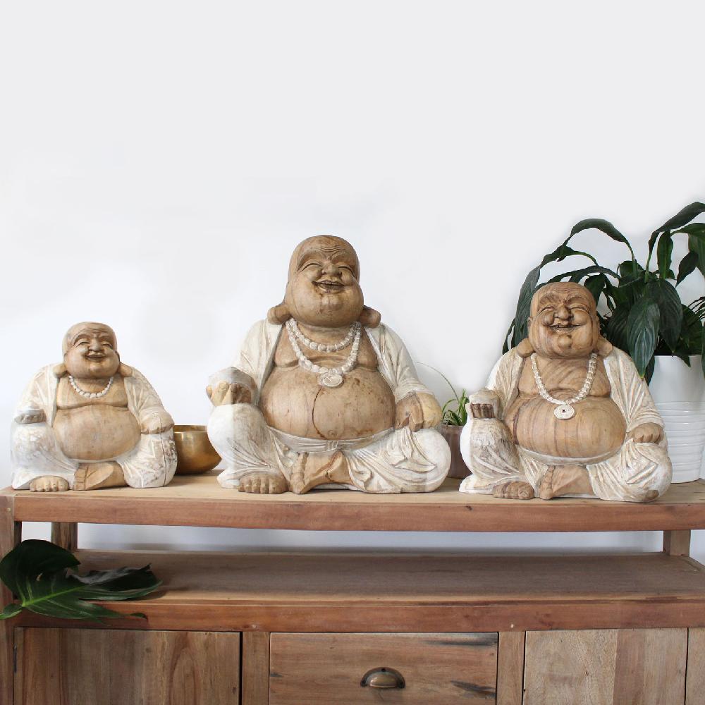 Ancient Wisdom Happy Buddha - Whitewash 40cm