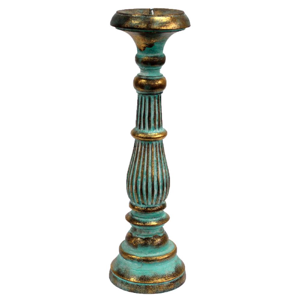 ancient wisdom Large Candle Stand - Turquois Gold