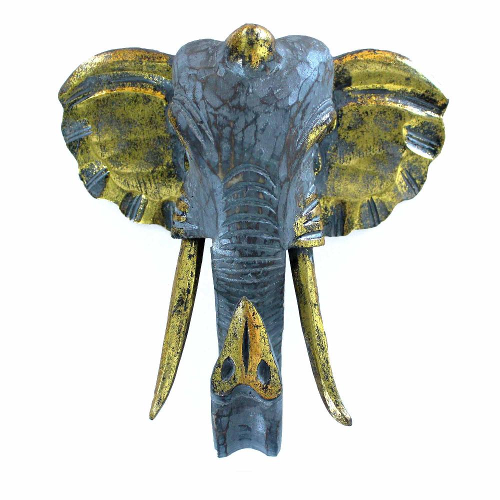 ancient wisdom Large Elephant Head - Gold & Grey