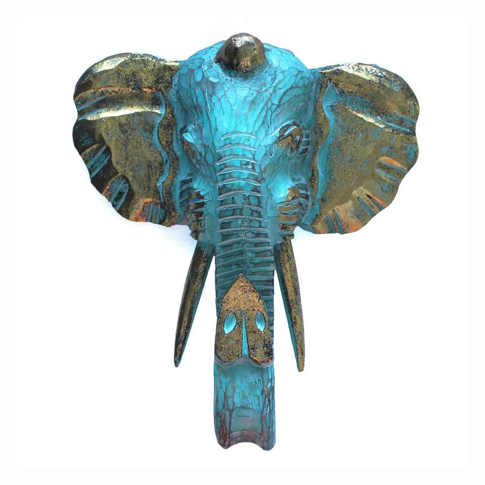ancient wisdom Large Elephant Head - Gold & Turquoice
