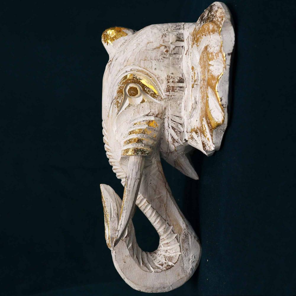 Ancient Wisdom Large Elephant Head - Gold & Whitewash