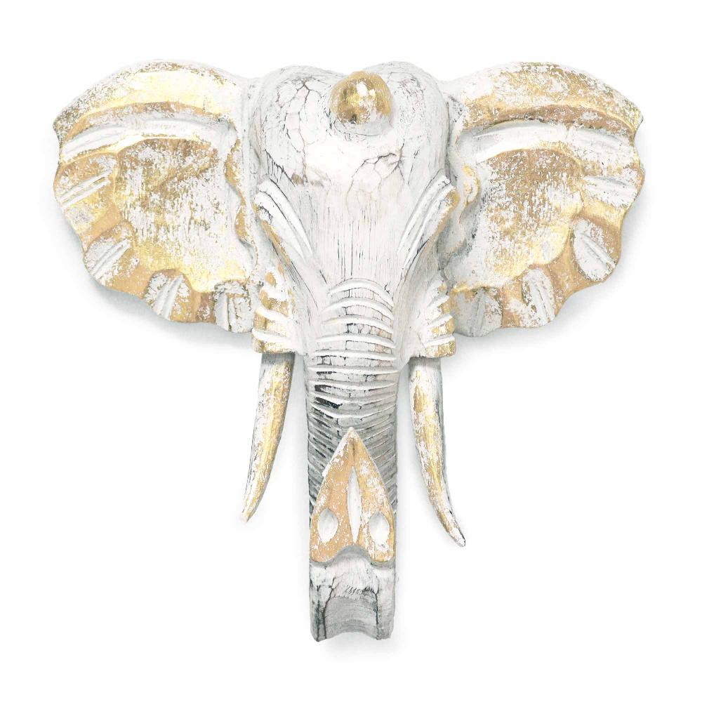 ancient wisdom Large Elephant Head - Gold & Whitewash