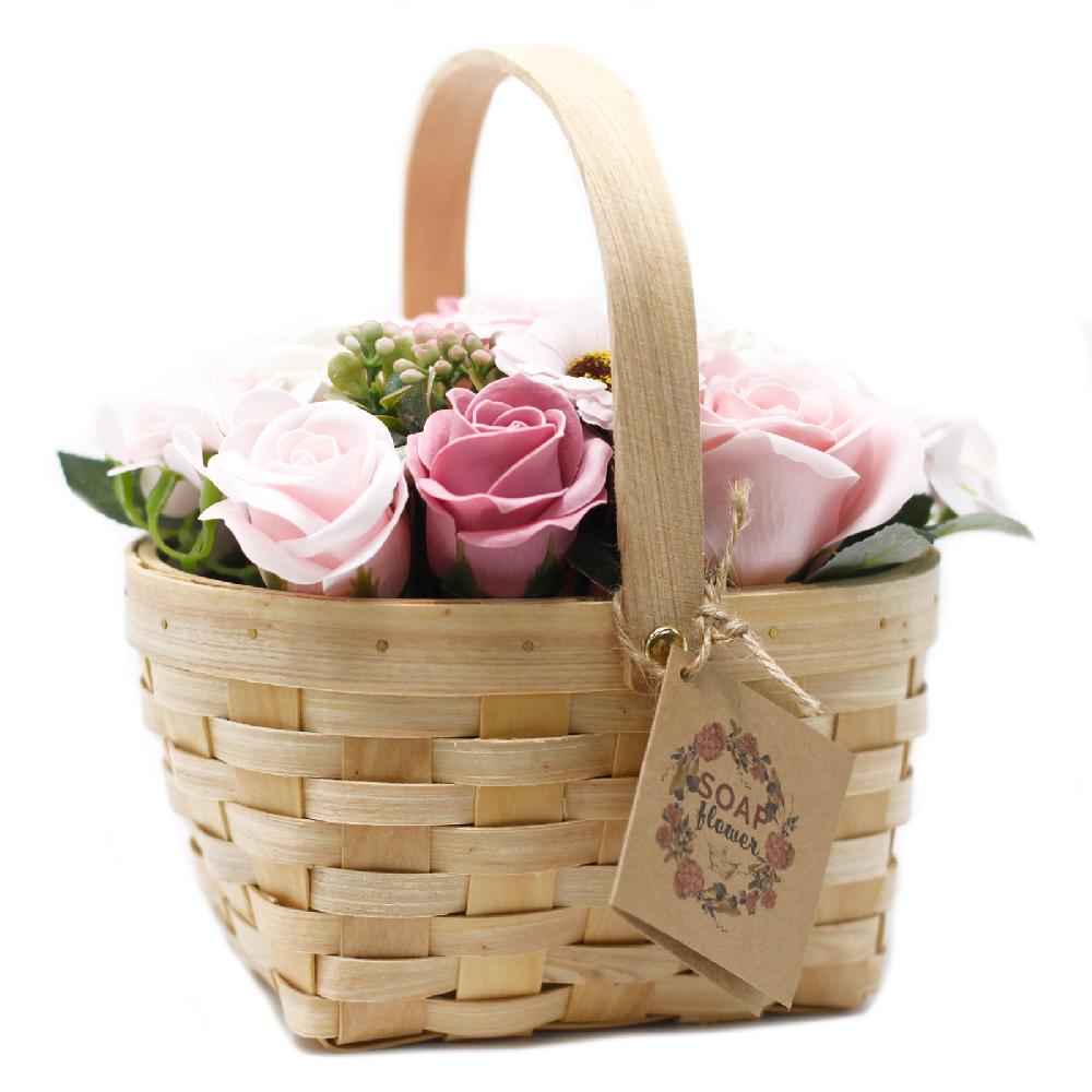 ancient wisdom Large Pink Bouquet in Wicker Basket