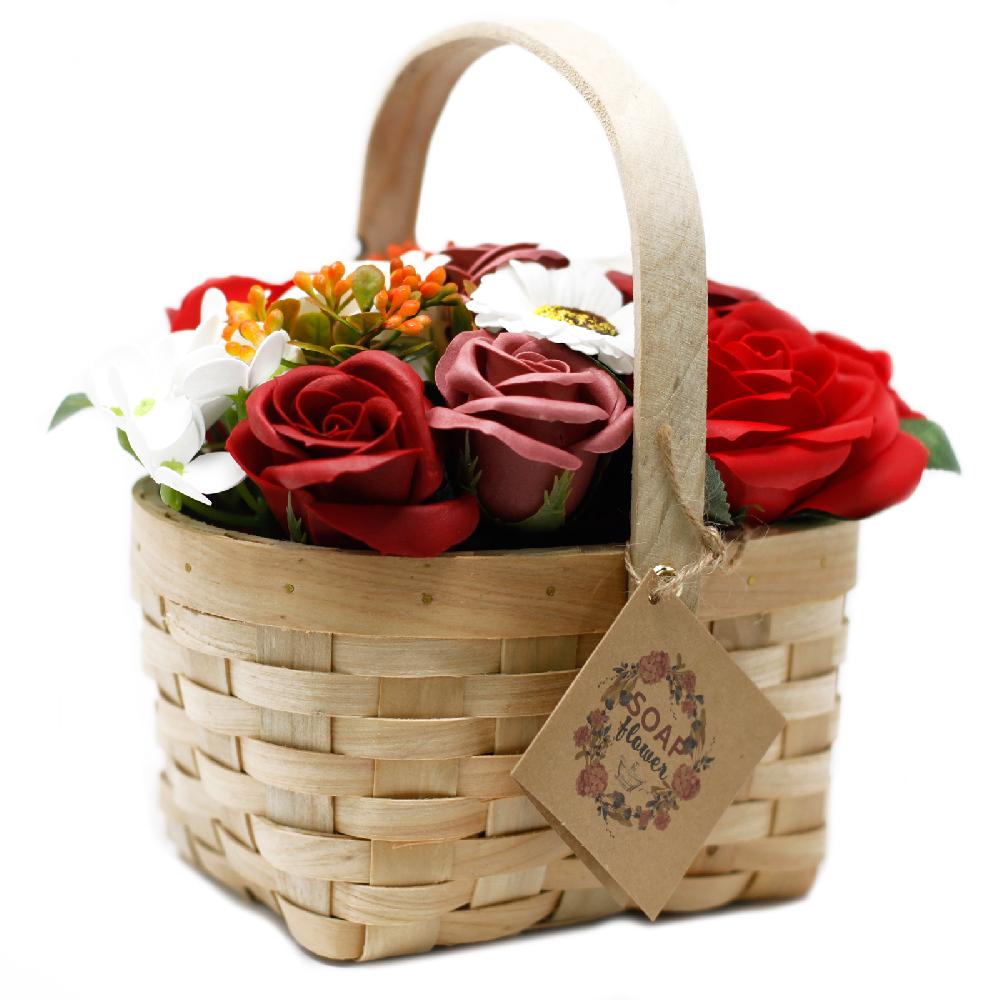 ancient wisdom Large Red Bouquet in Wicker Basket