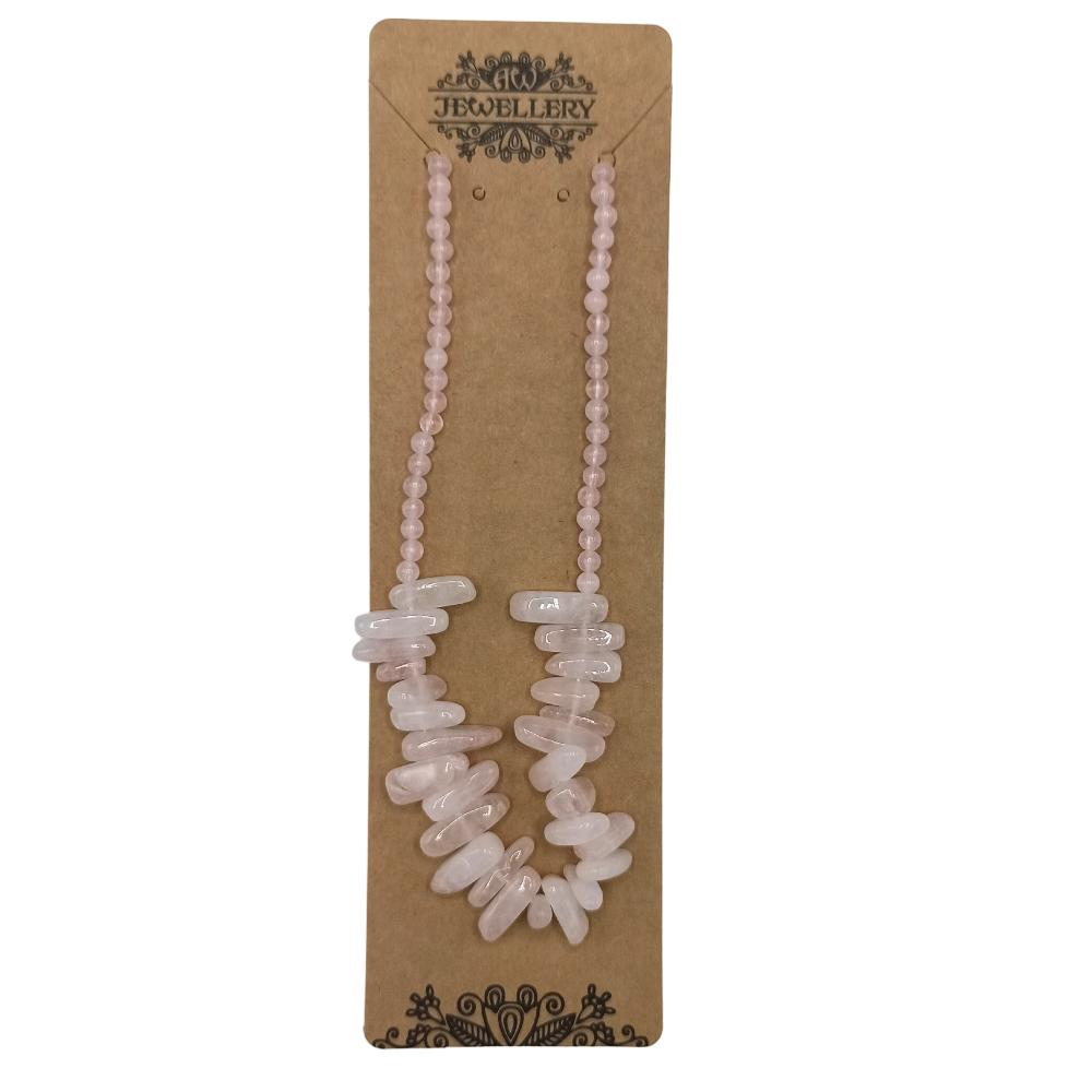 Ancient Wisdom Longstone Gem Necklace - Rose Quartz