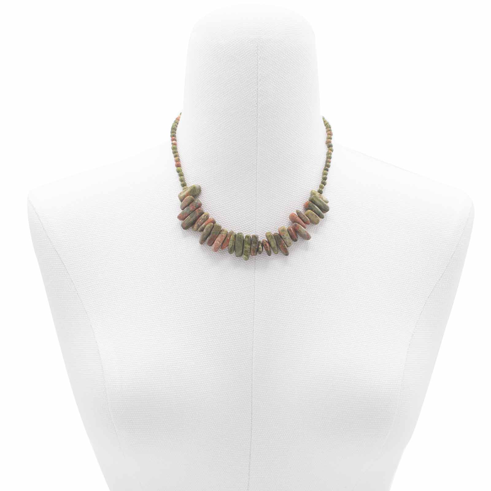 Ancient Wisdom Longstone Gem Necklace - Unakite