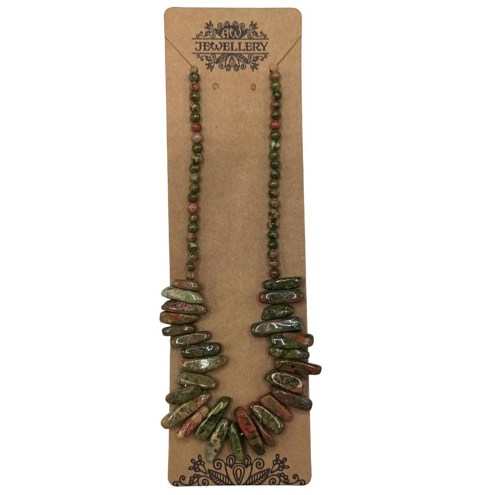Ancient Wisdom Longstone Gem Necklace - Unakite