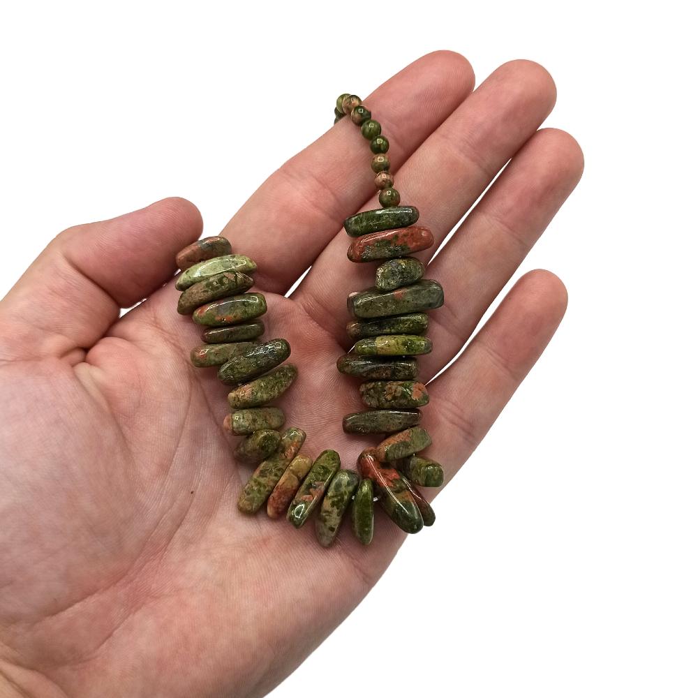 Ancient Wisdom Longstone Gem Necklace - Unakite