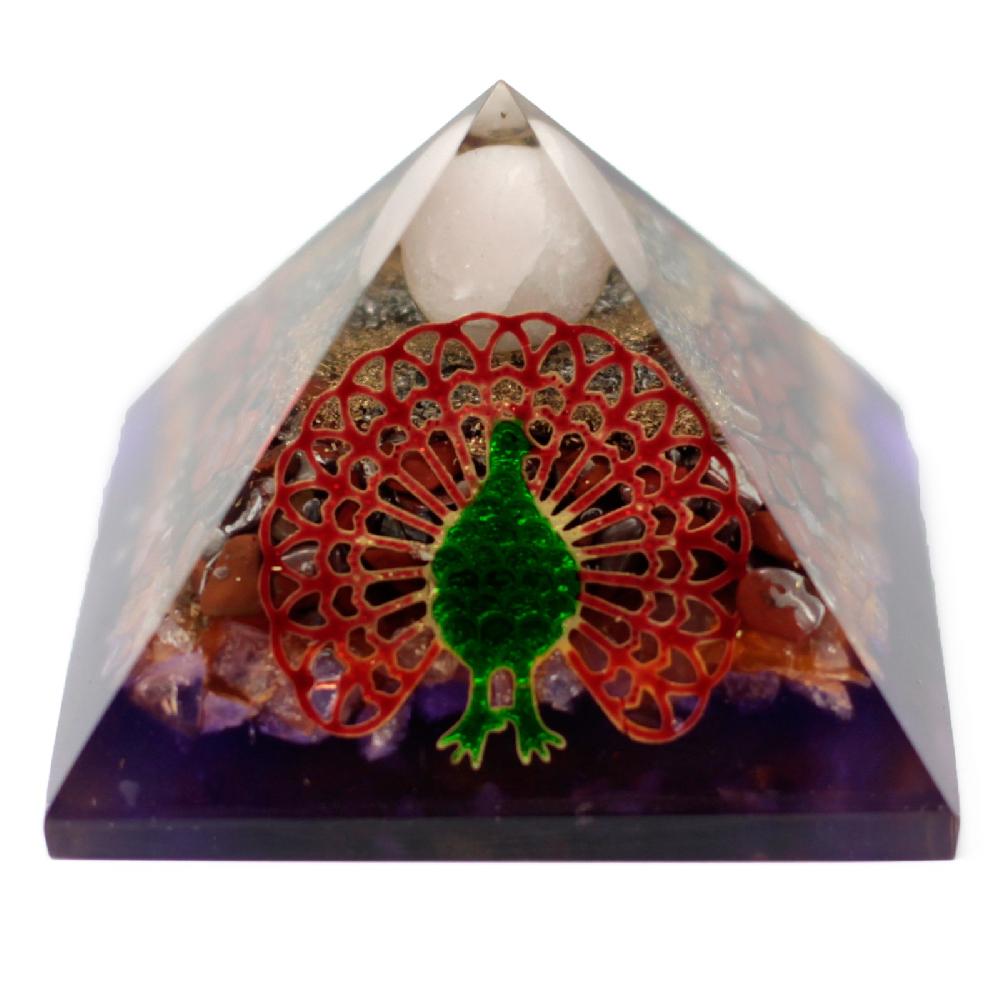 ancient wisdom Lrg Organite Pyramid 80mm - Peacock