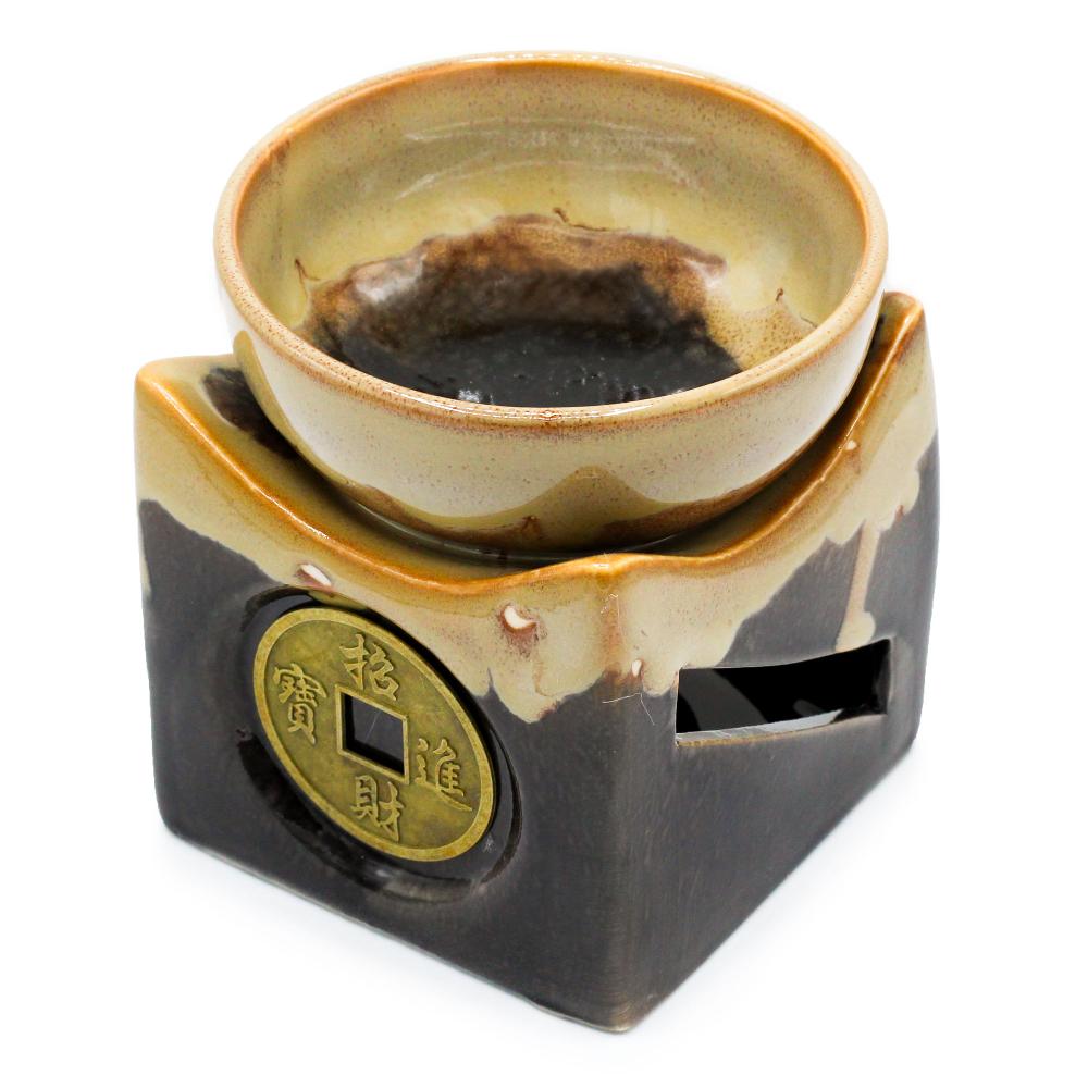 Ancient Wisdom Lucky Coin Large Oil Burner - Brown