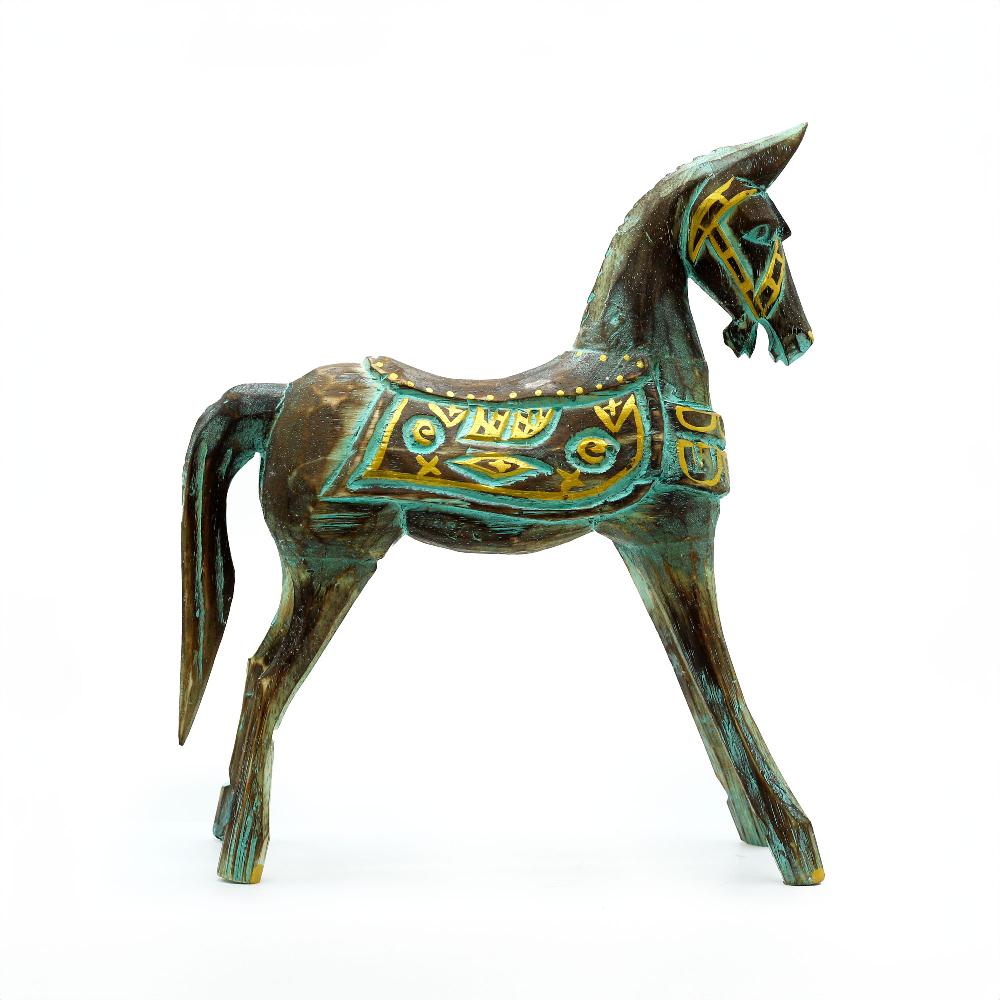 Ancient Wisdom Medium Gold & Turquoise Horse 25 Cm