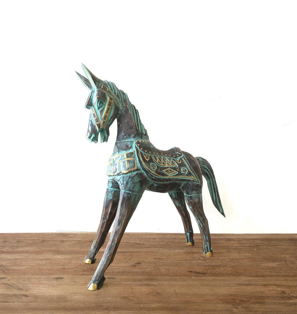 Ancient Wisdom Medium Gold & Turquoise Horse 25 Cm