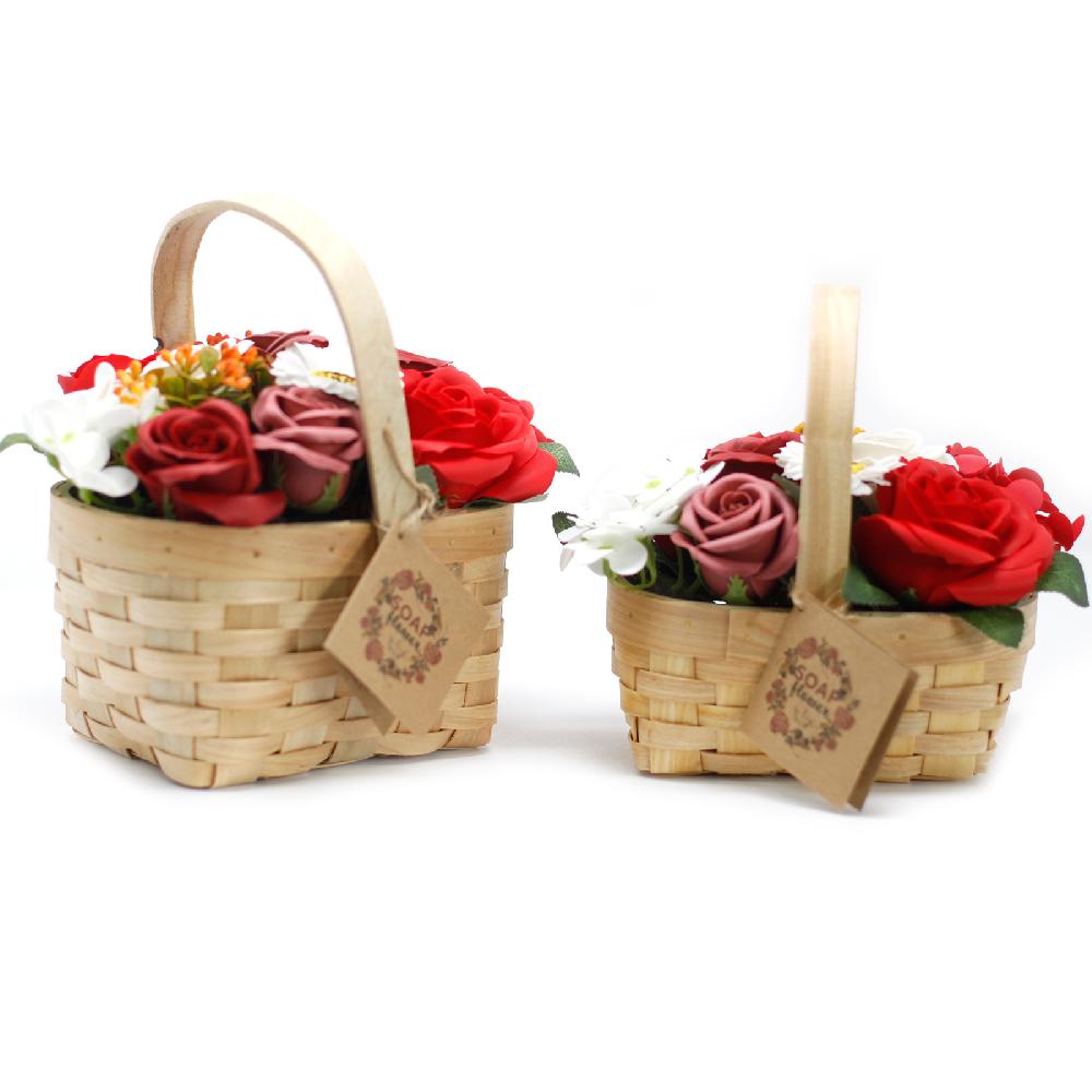 Ancient Wisdom Medium Red Bouquet In Wicker Basket
