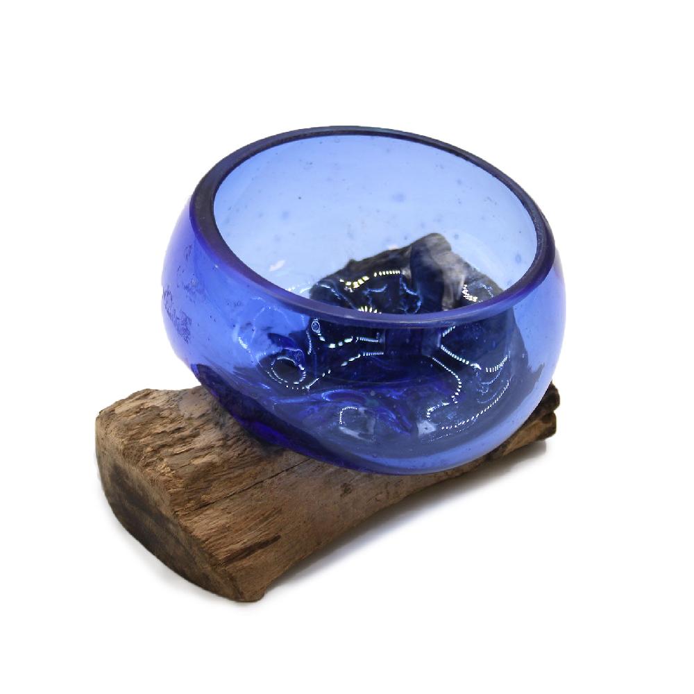 ancient wisdom Molten Glass Mini Blue Bowl on Wood