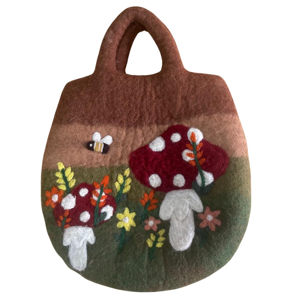 Ancient Wisdom Mushroom Garden Felted Bag - 35x27cm