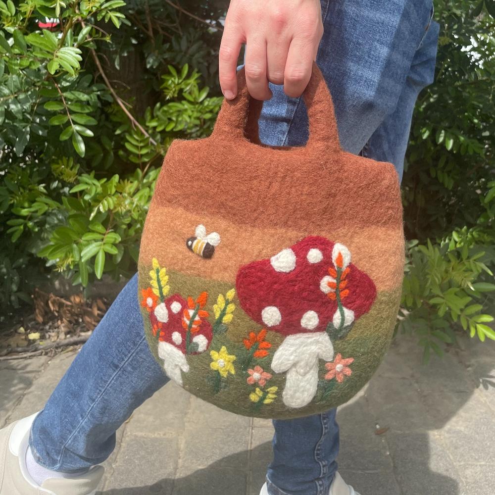 Ancient Wisdom Mushroom Garden Felted Bag - 35x27cm