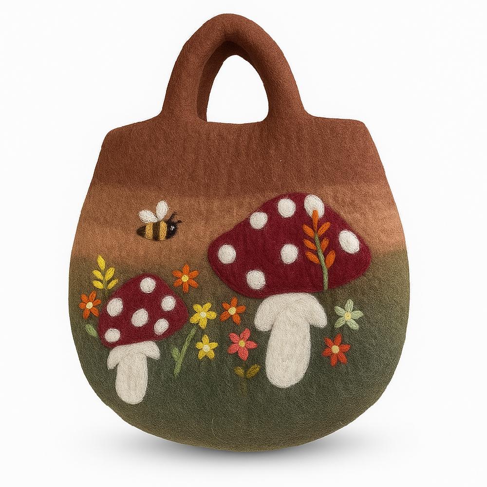ancient wisdom Mushroom Garden Felted Bag - 35x27cm