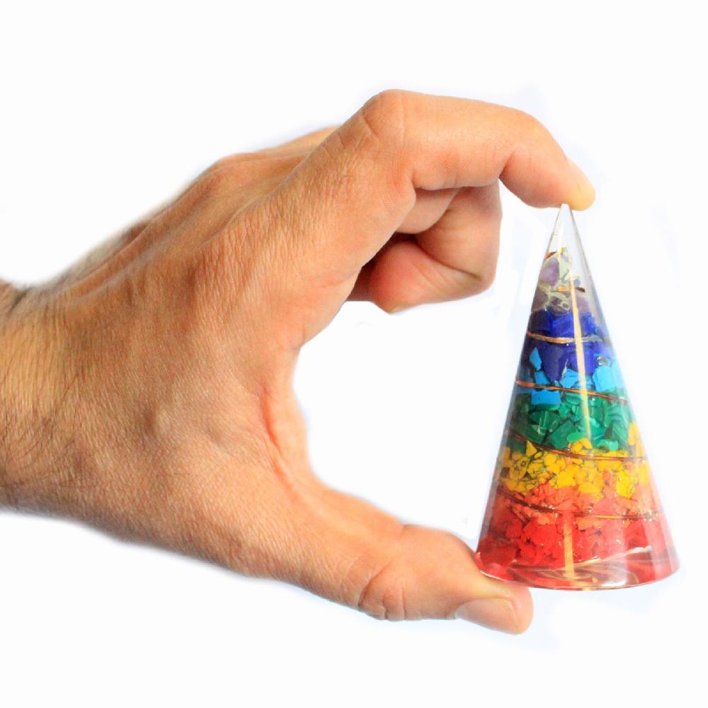 Ancient Wisdom Orgonite Cone - 80mm - Multichip