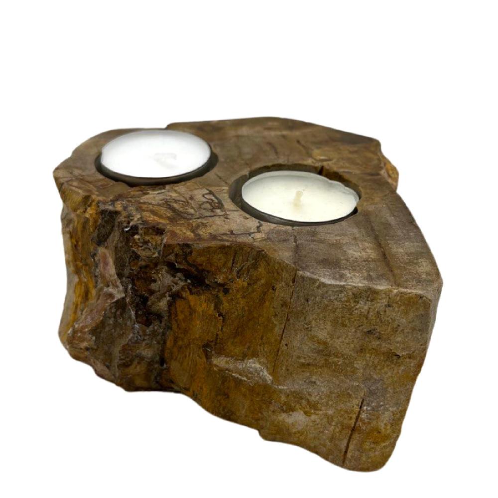 Ancient Wisdom Petrified Wood Candle Holder - Double