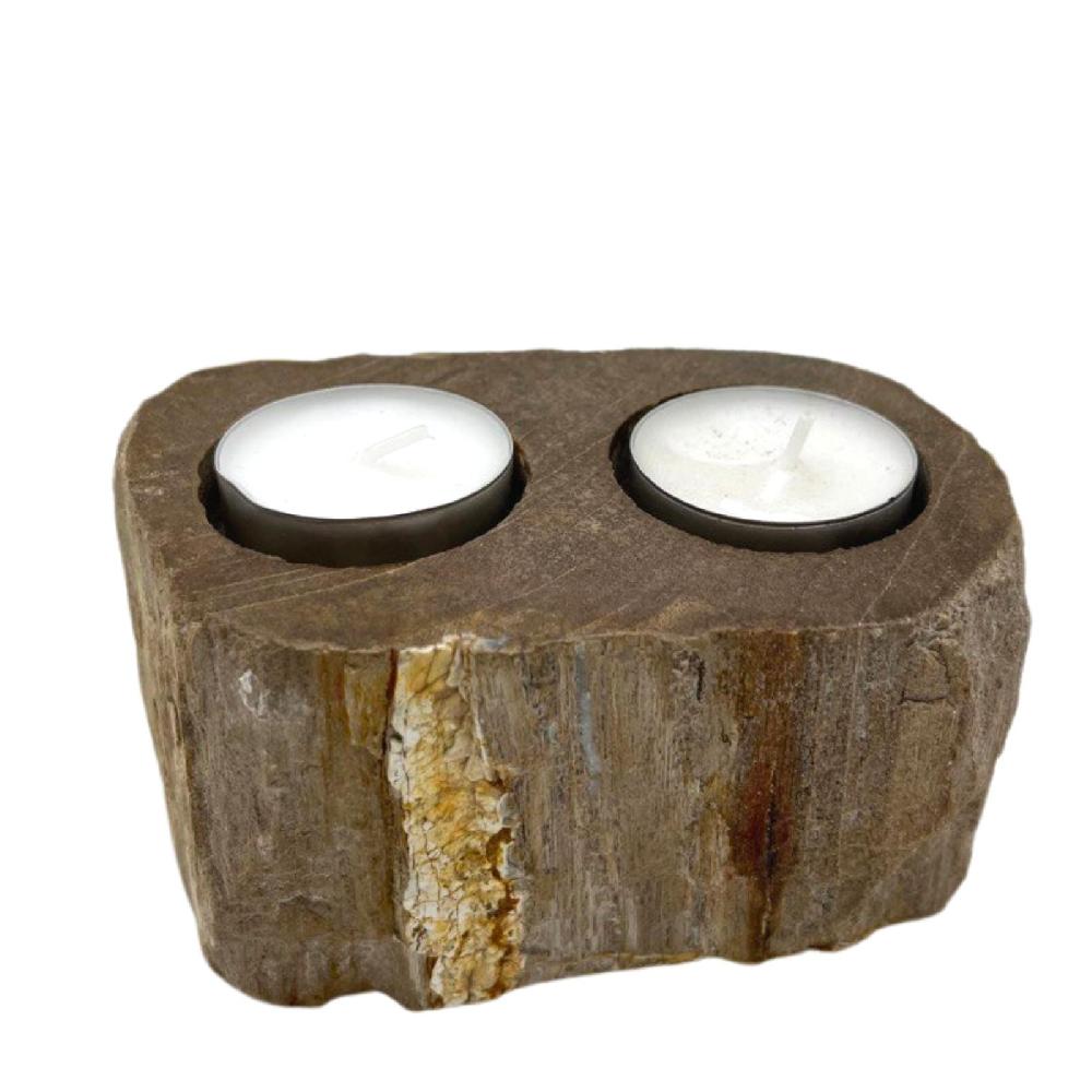 Ancient Wisdom Petrified Wood Candle Holder - Double