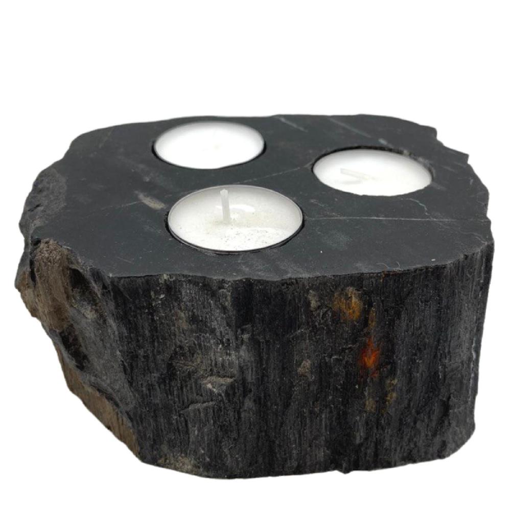 Ancient Wisdom Petrified Wood Candle Holder - Triple
