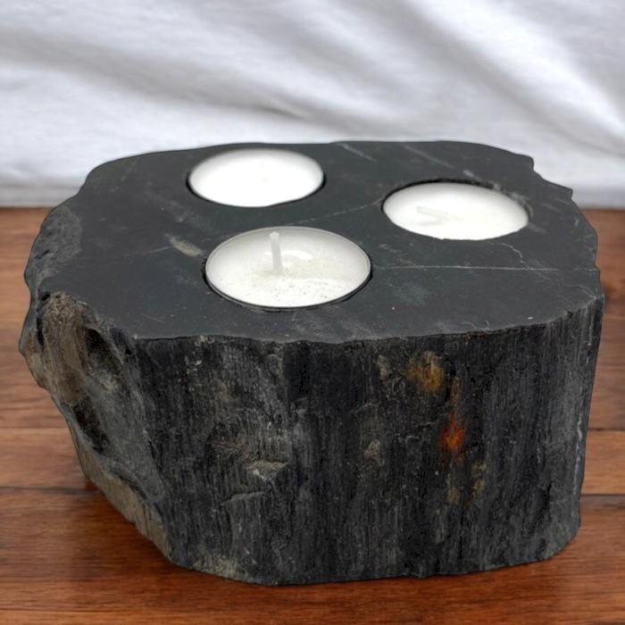 ancient wisdom Petrified Wood Candle Holder - Triple
