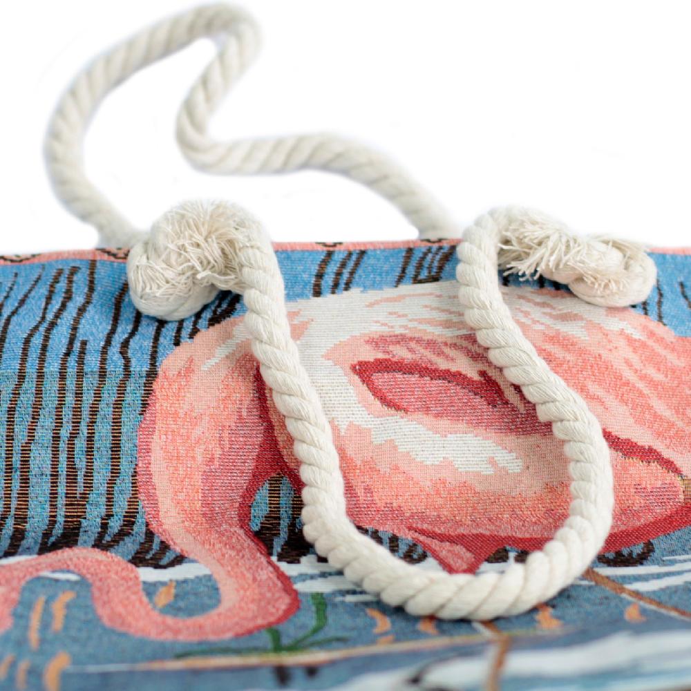 Ancient Wisdom Rope Handle Bag - Pink Flamingo