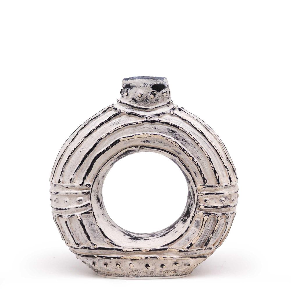 ancient wisdom Round Donut Shaped Vase - Cream 18cm