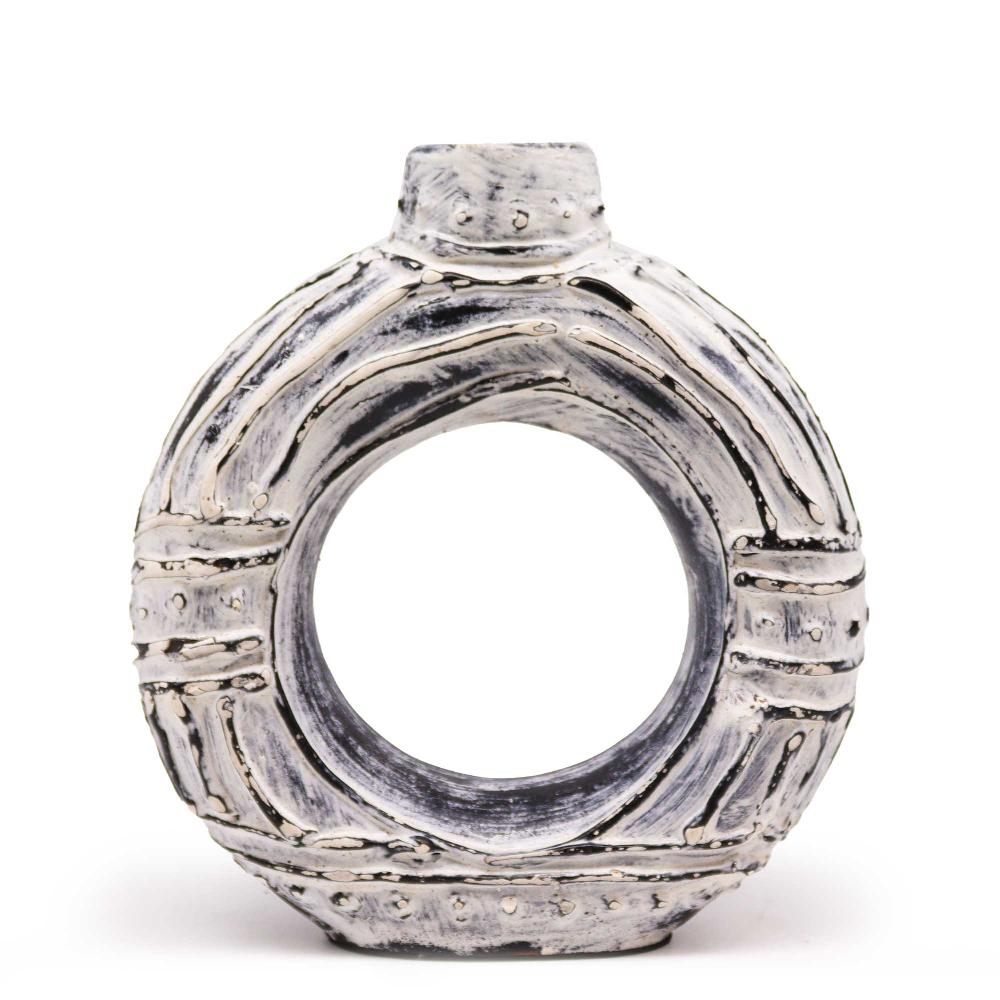 ancient wisdom Round Donut Shaped Vase - Cream 23cm