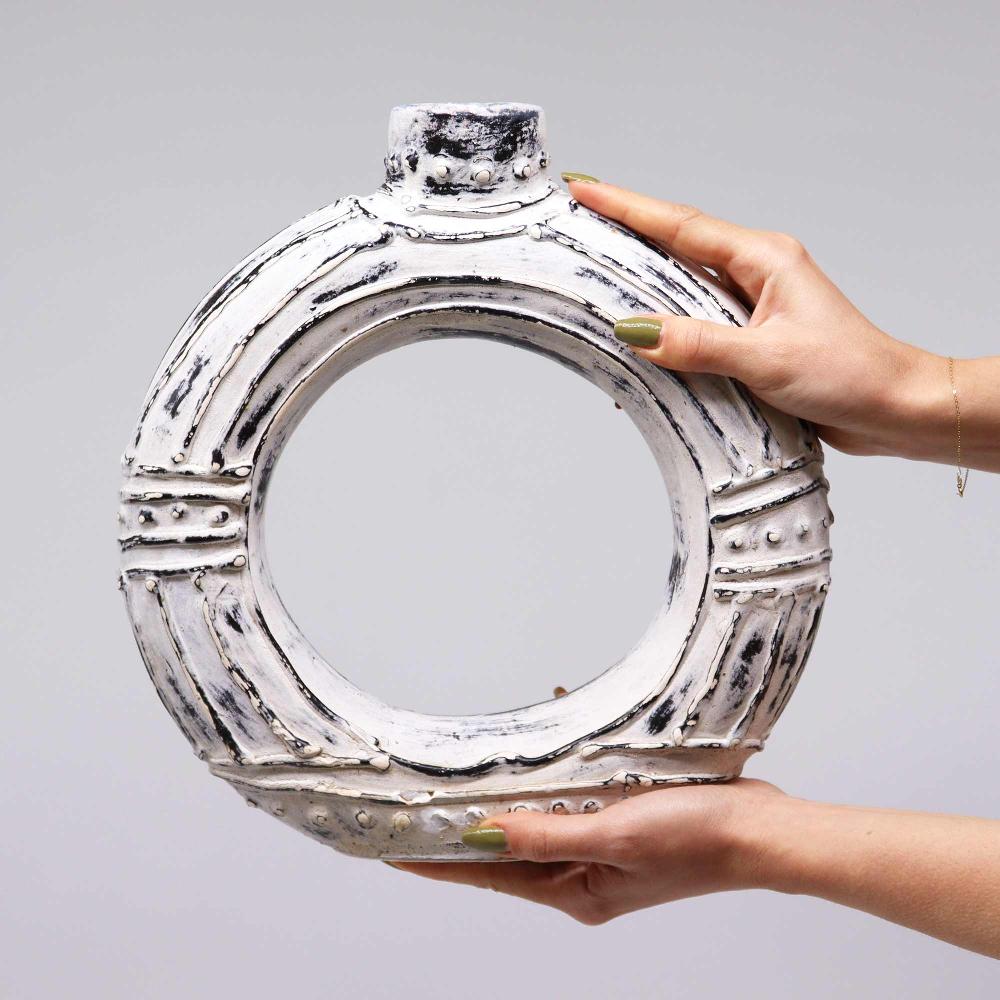 Ancient Wisdom Round Donut Shaped Vase - Cream 30cm