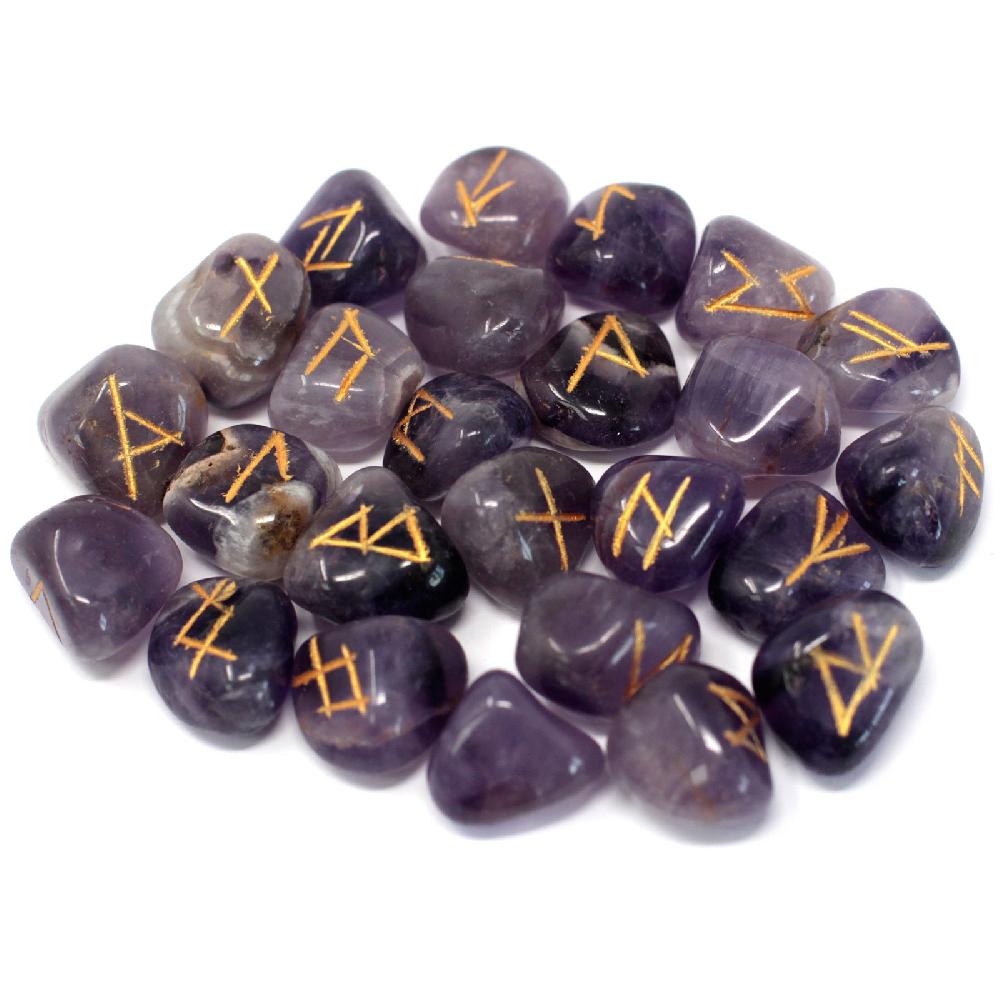 Ancient Wisdom Runes Stone Set In Pouch - Amethyst