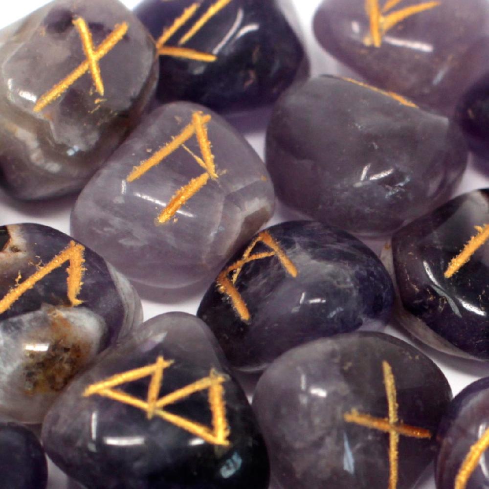 ancient wisdom Runes Stone Set in Pouch - Amethyst