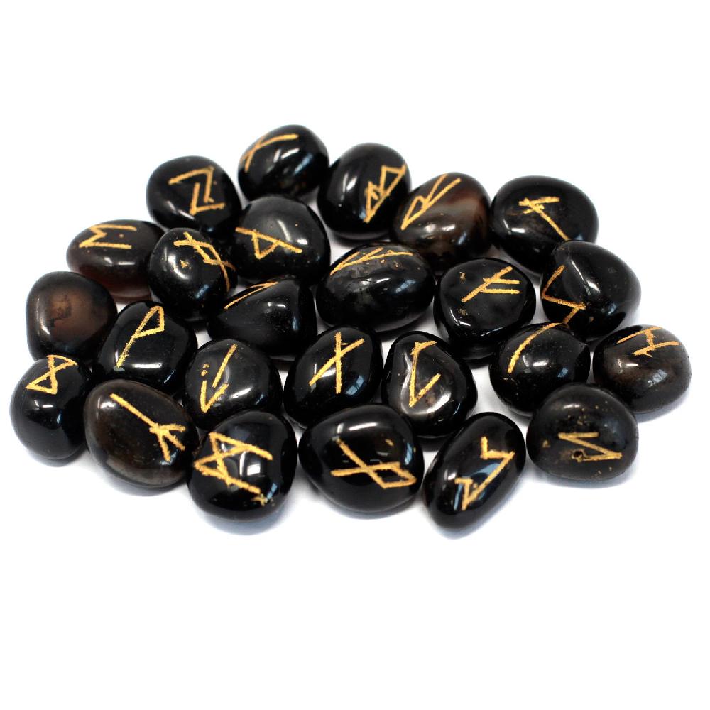 Ancient Wisdom Runes Stone Set In Pouch - Black Onyx