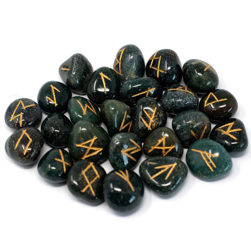 Ancient Wisdom Runes Stone Set In Pouch - Bloodstone