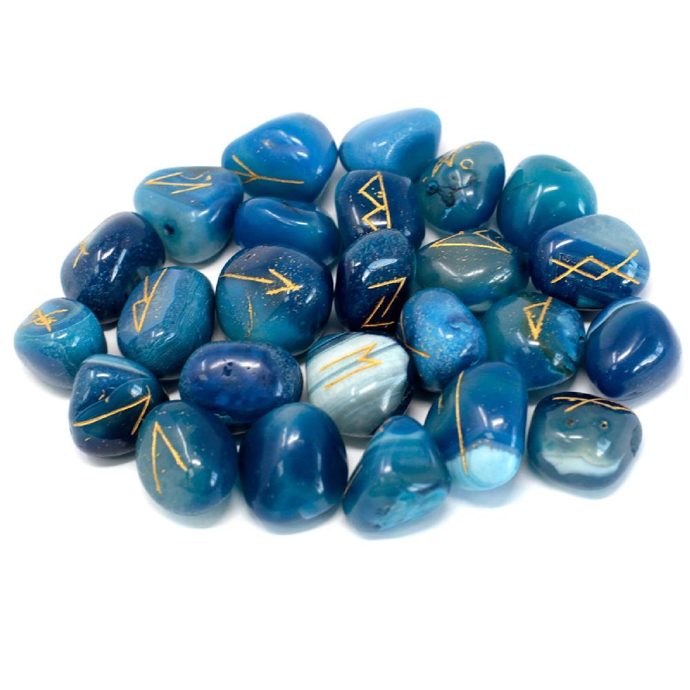 Ancient Wisdom Runes Stone Set In Pouch - Blue Onyx