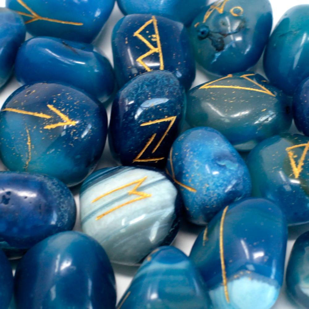 ancient wisdom Runes Stone Set in Pouch - Blue Onyx