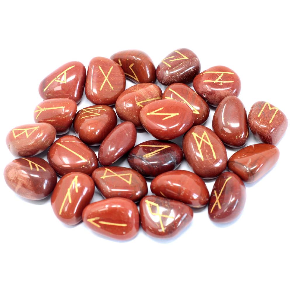 Ancient Wisdom Runes Stone Set In Pouch - Red Jasper