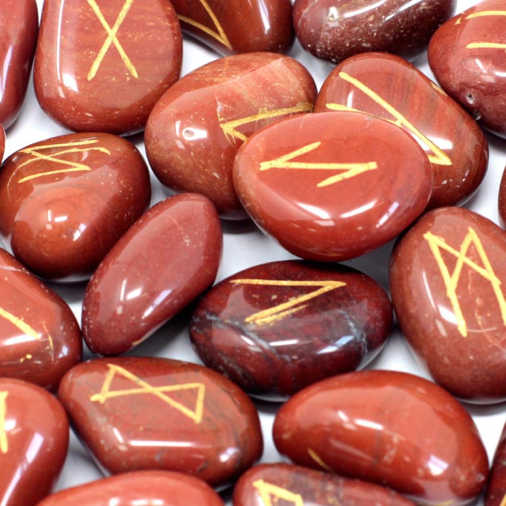 ancient wisdom Runes Stone Set in Pouch - Red Jasper