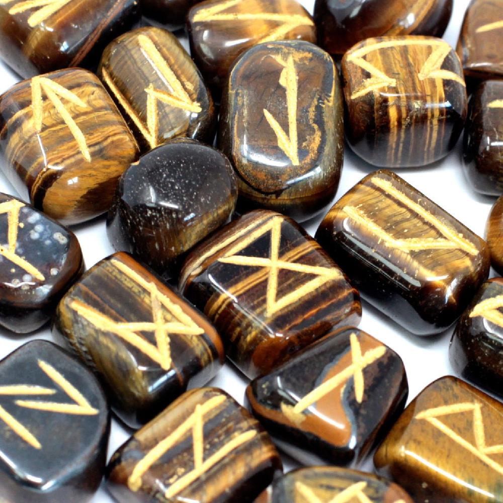 ancient wisdom Runes Stone Set in Pouch - Tiger Eye