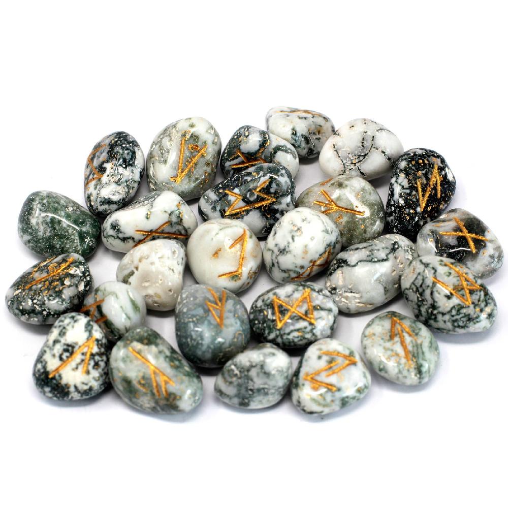 Ancient Wisdom Runes Stone Set In Pouch - Tree Agate