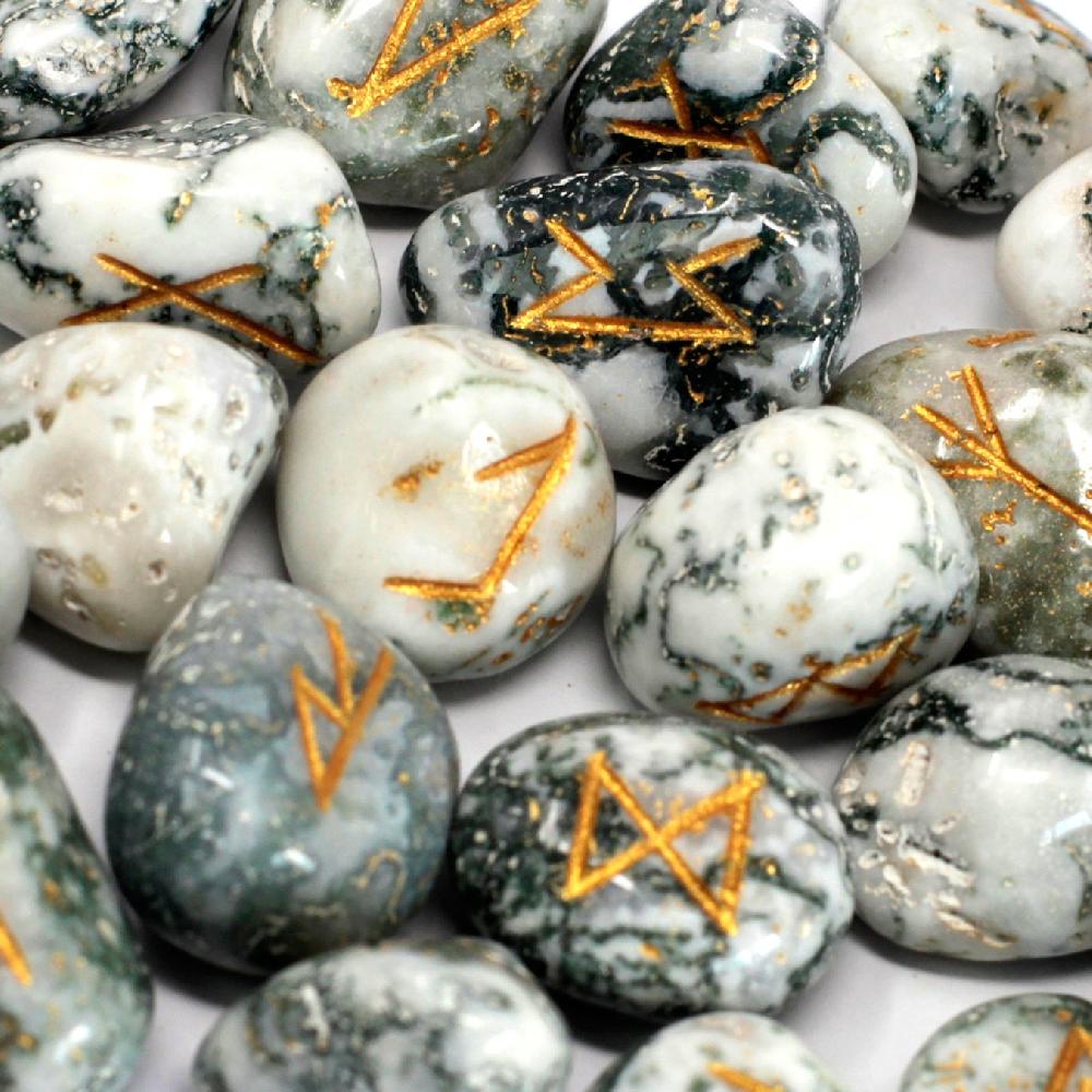 ancient wisdom Runes Stone Set in Pouch - Tree Agate