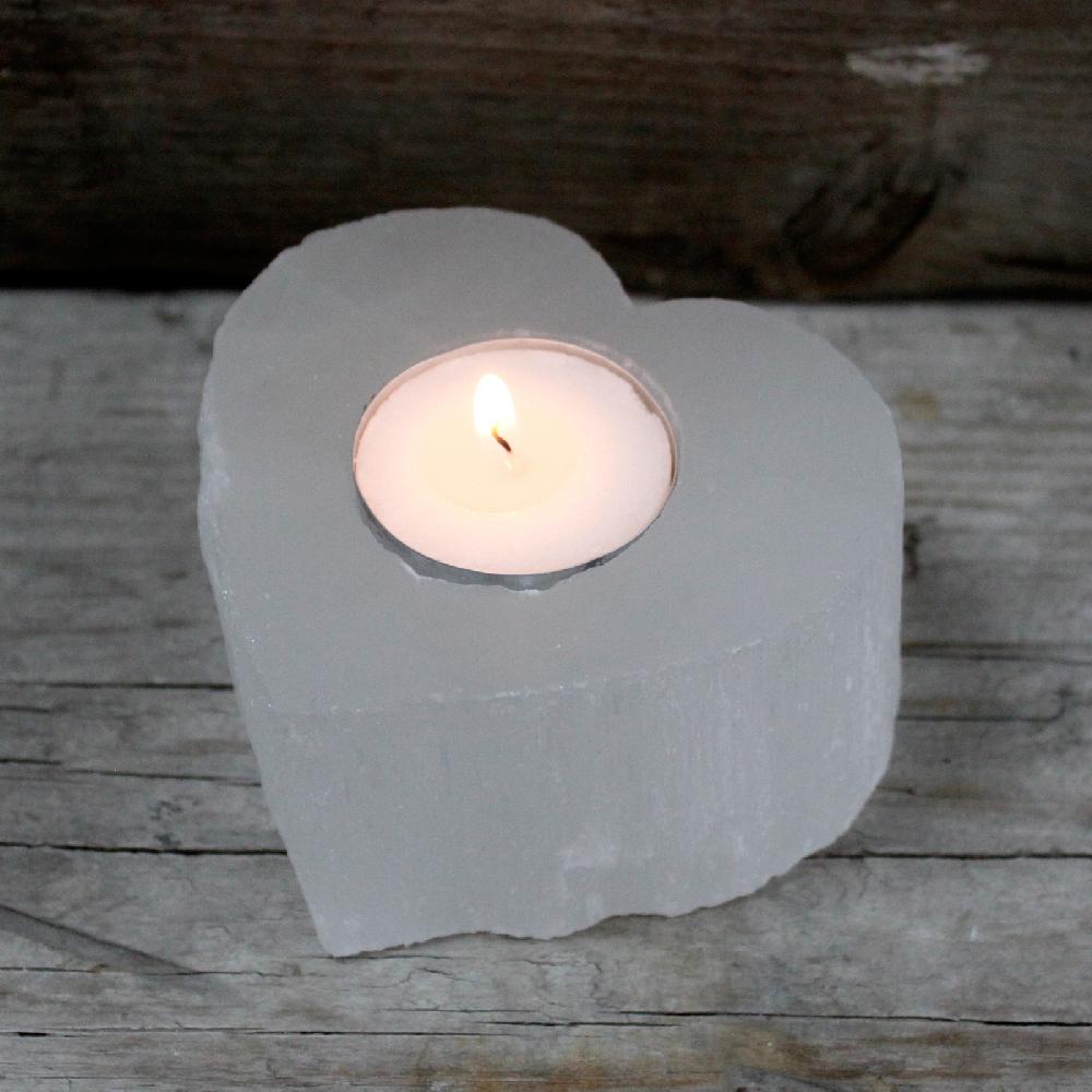 Ancient Wisdom Selenite Heart Candle Holder