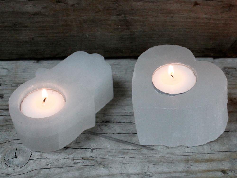 Ancient Wisdom Selenite Heart Candle Holder