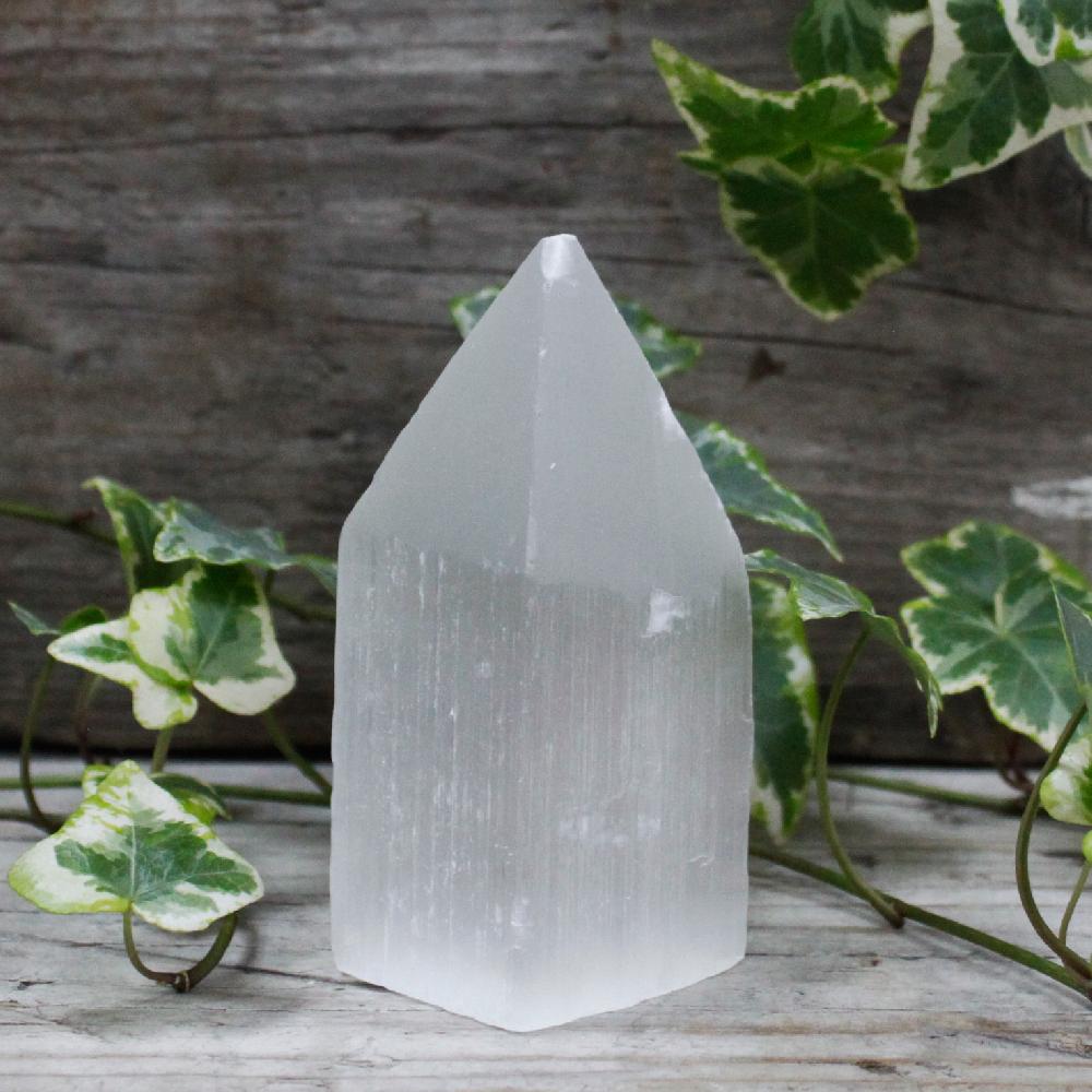ancient wisdom Selenite Pencil Point Tower - 10 cm