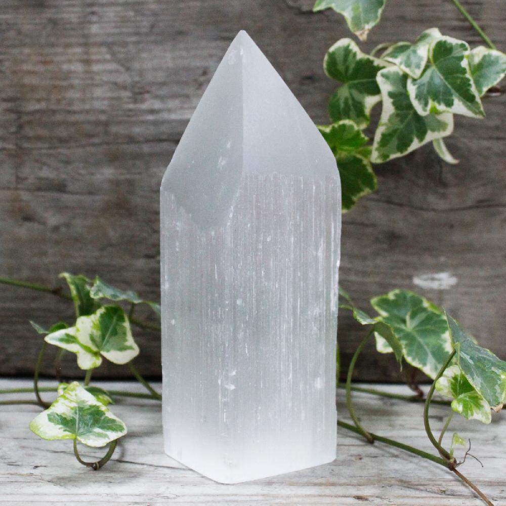 ancient wisdom Selenite Pencil Point Tower - 15 cm