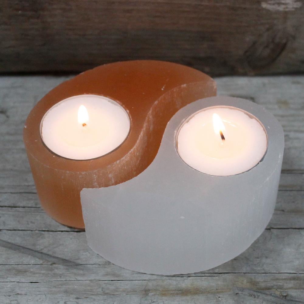 Ancient Wisdom Selenite Ying Yang Candle Holder