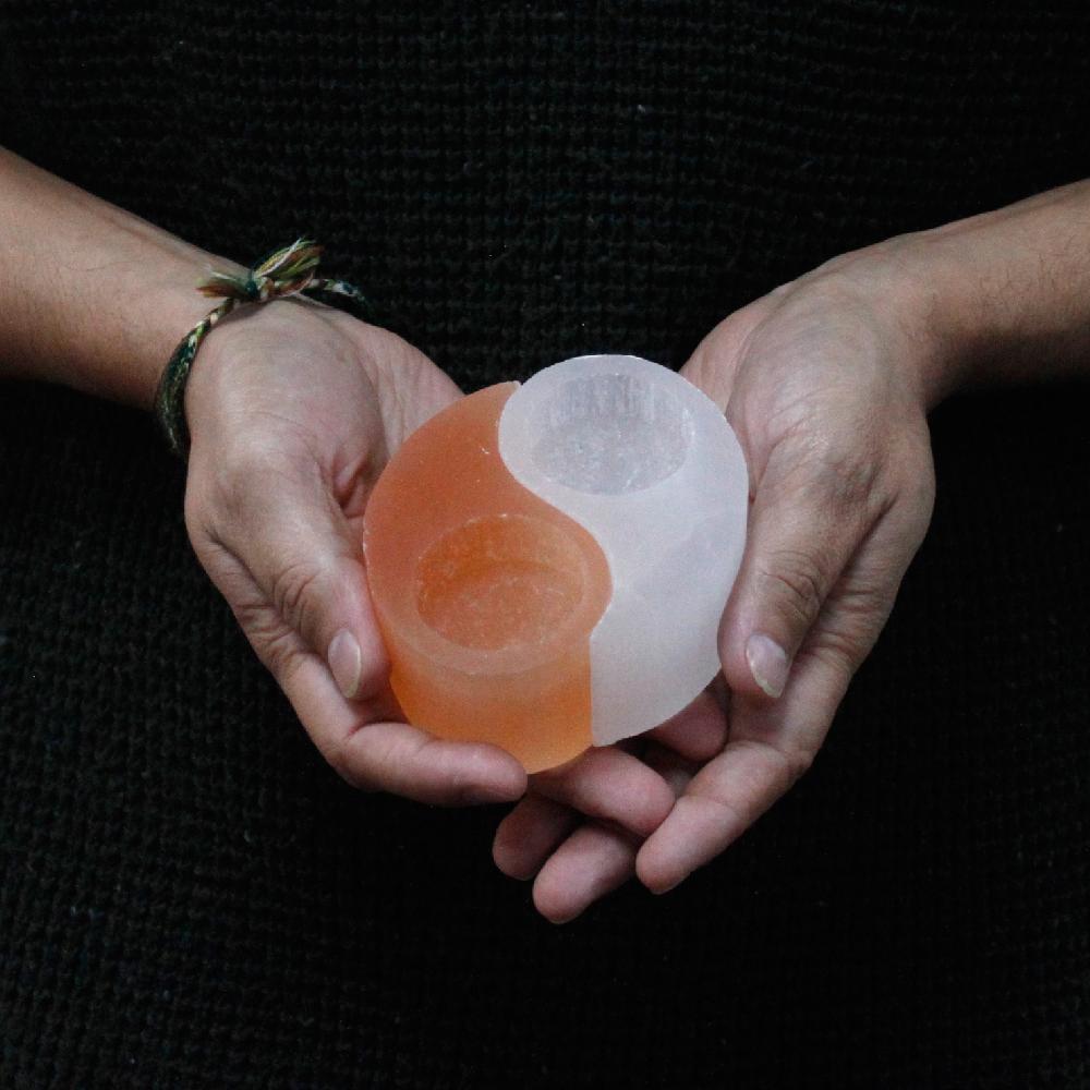Ancient Wisdom Selenite Ying Yang Candle Holder