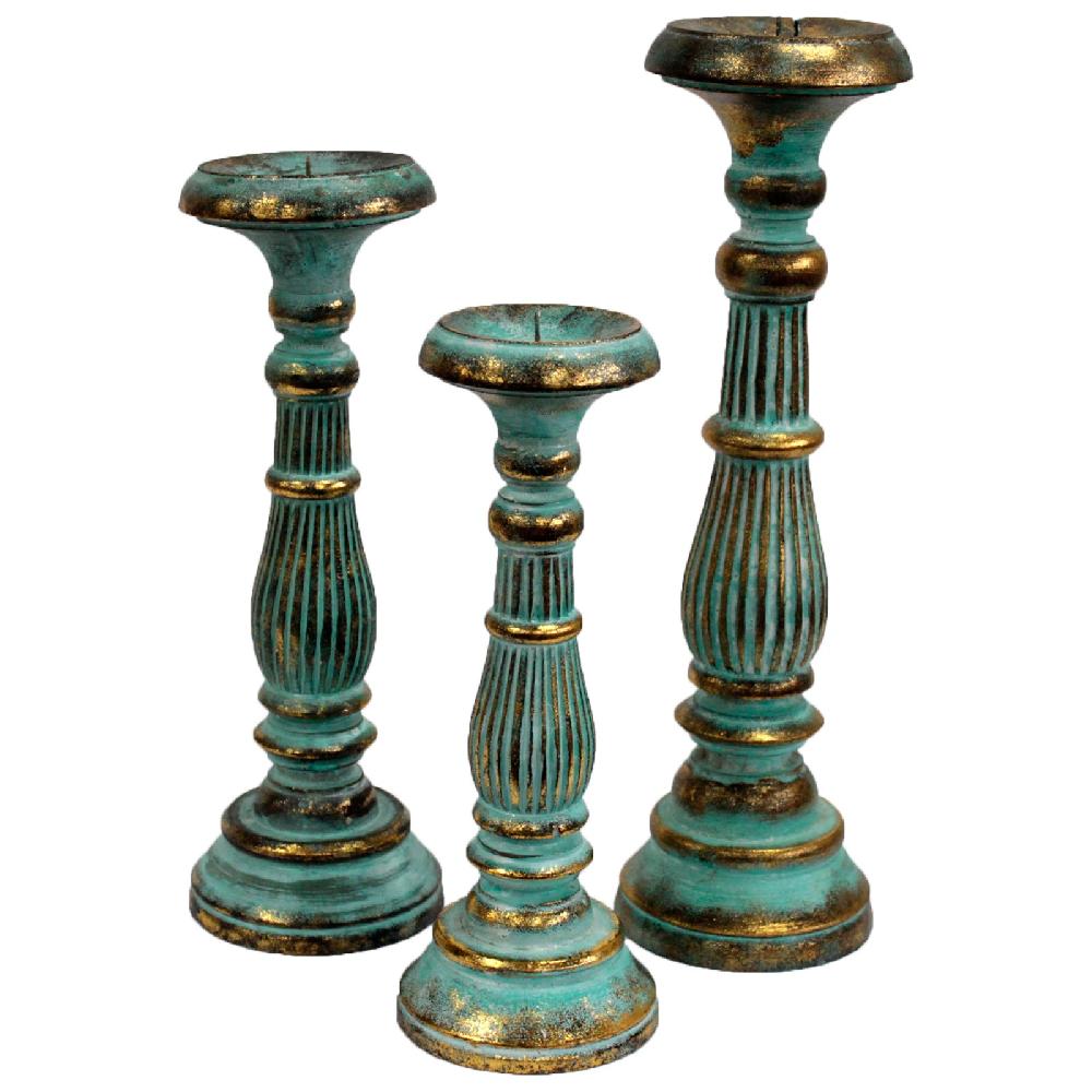 Ancient Wisdom Small Candle Stand - Turquois Gold