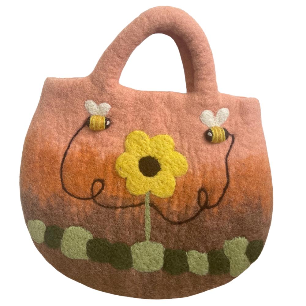 Ancient Wisdom Sun Flower & Bees Felted Bag - 35x27cm